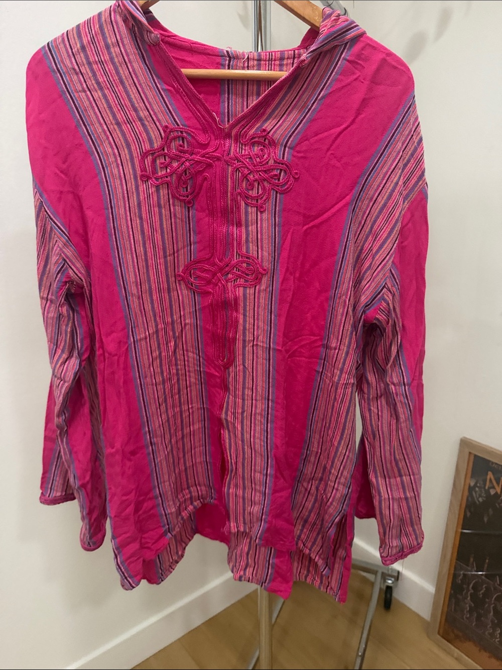 Women's Hot Pink Striped Hooded Tunic Top